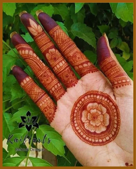 Minimal Front Hand Mehndi Design With Top Ring Mandala